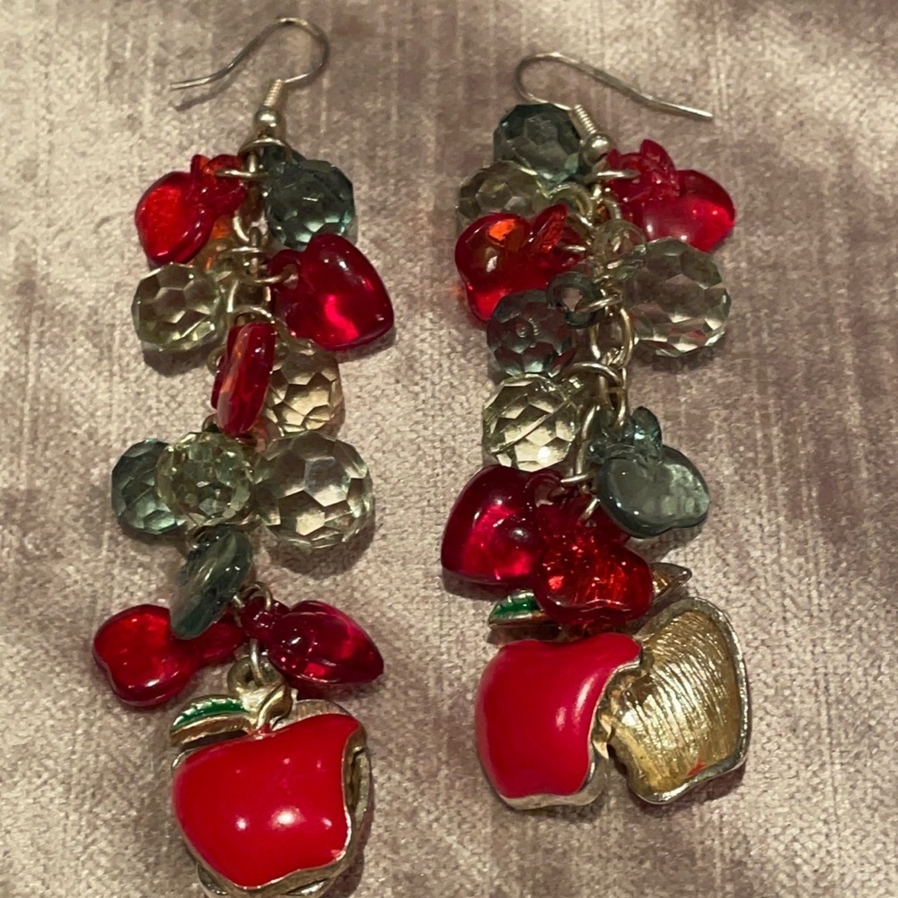 Red Apple Crystal Dangle Earrings - Picture 2 of 3